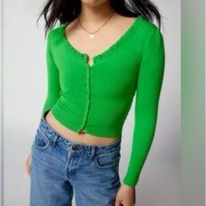 Urban Outfitters Fitted Bright Kelly Green Cardigan Sweater Academia Medium